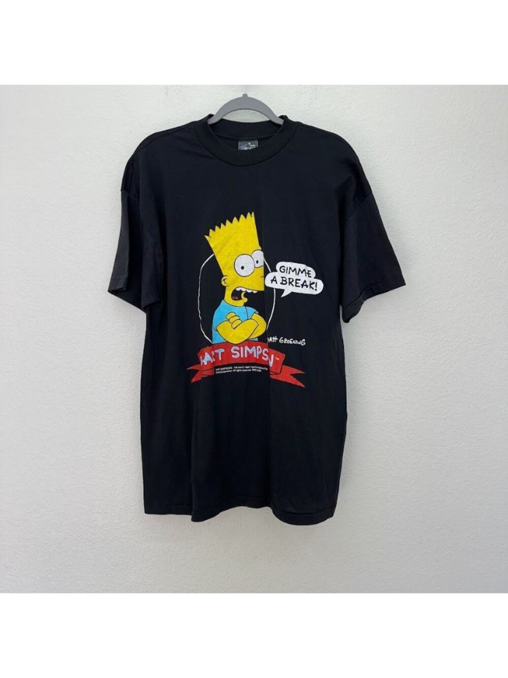 VTG Tophalf Bart Simpson Gimme A Break Black Graphic Tee Short Sleeve Mens XXXL